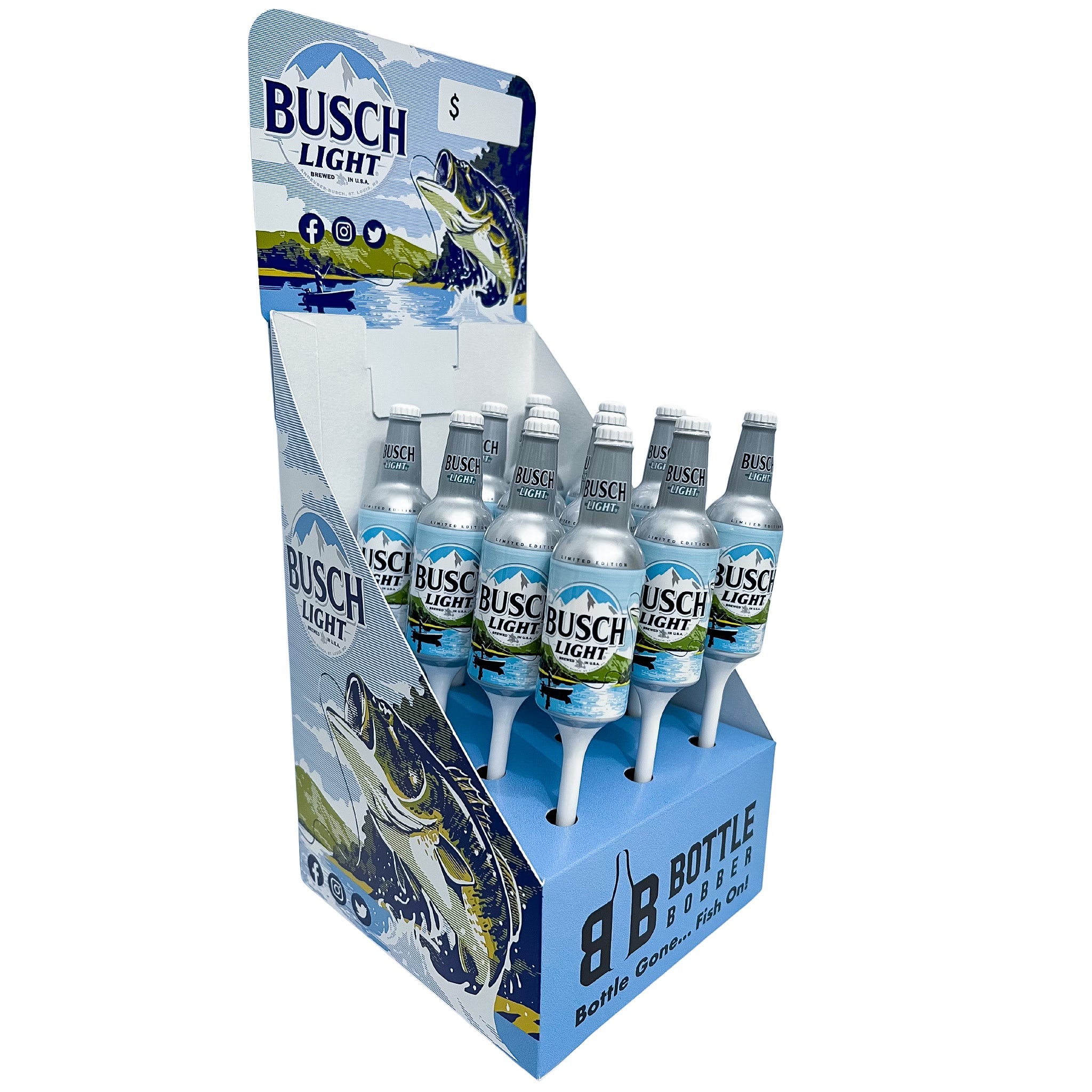 Busch Light Fishing Bobber 12 Pack plus Table Top Merchandiser