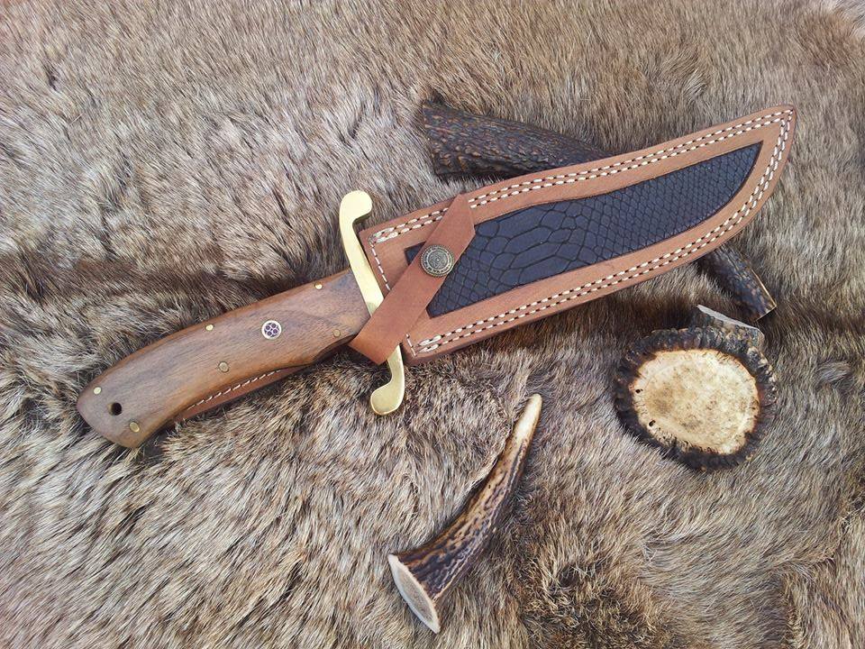 KBS Knives Custom Handmade Original Bowie Knife with Full Tang Damascus Steel Blade and Rosewood Handle - 13 Inches