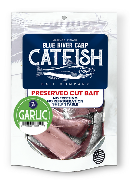 Blue River Carp Preserved Pre-Cut Fish Bait Nuggets, 7oz Package - 7 Scents Available