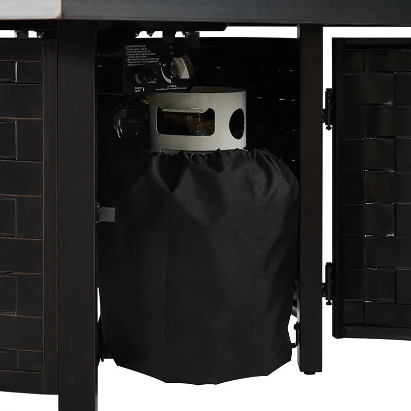 Balkene Home Henley 40" Round Aluminum Basketweave Convertible Gas Fire Pit Table