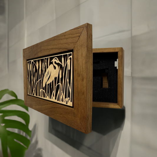 Bellewood Designs - Gun Safe Heron in Cattails Wall-Mounted