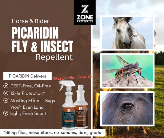 Zone Protects Horse & Rider Fly & Insect Repellent Spray-Refill, 32oz Bundle