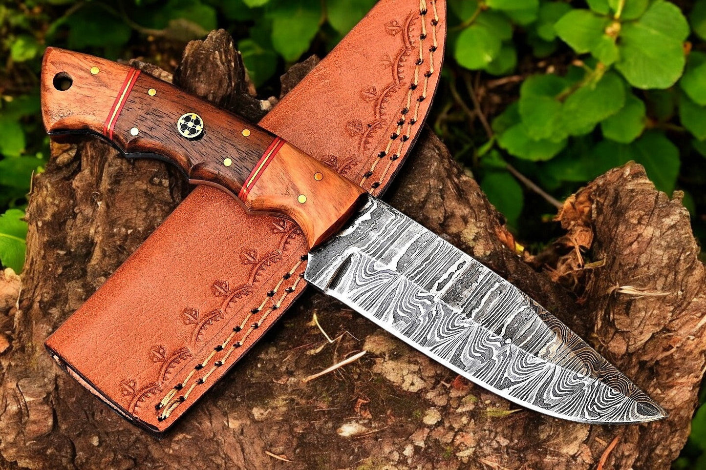 KBS Knives Sunset Ridge Hunter Knife Damascus Steel & Rosewood Handle