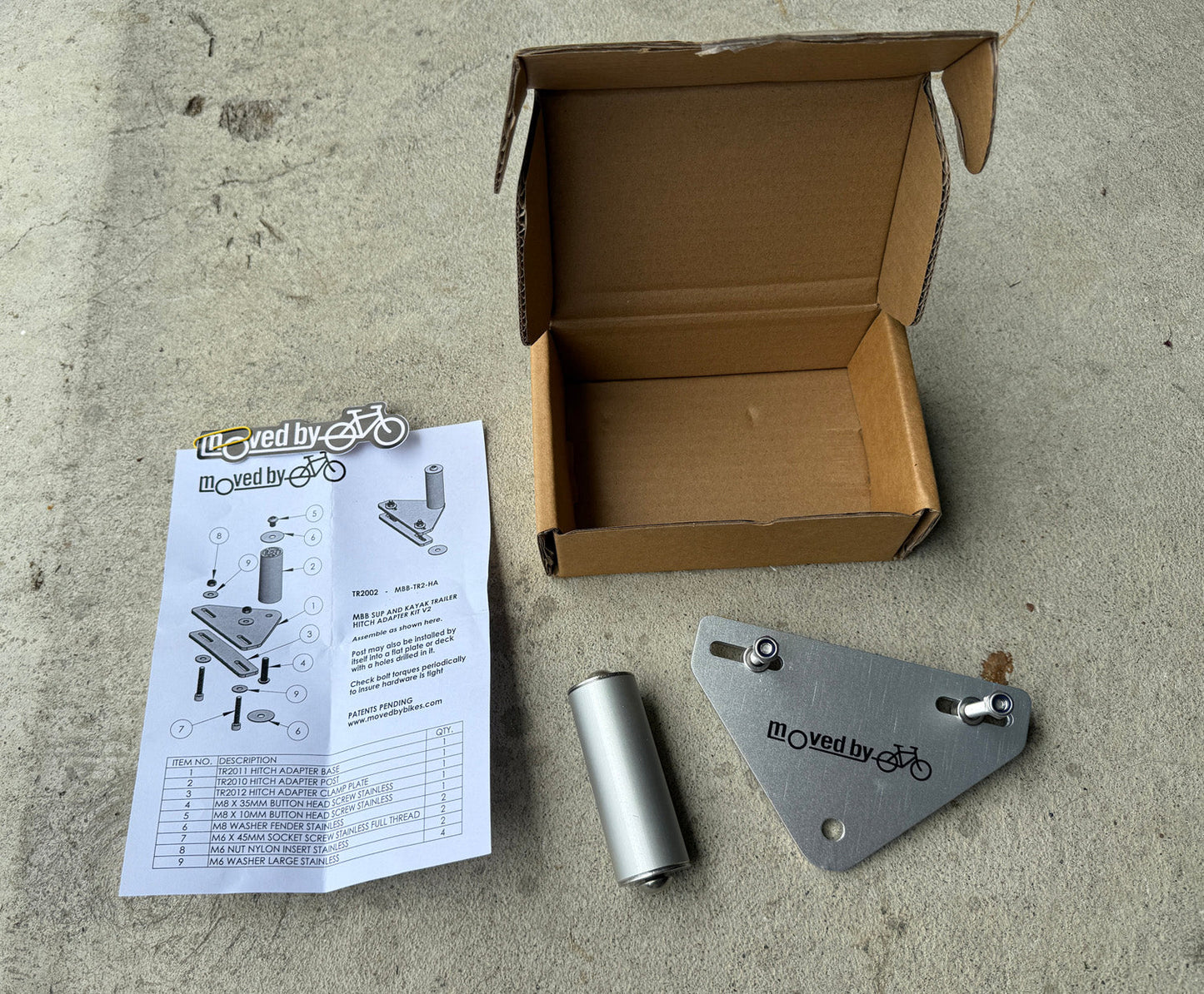 Moved By Bikes SUP and Kayak Trailer V2 - Hitch Adapter
