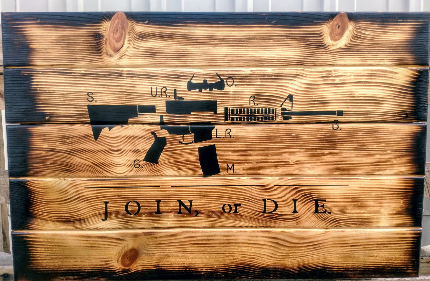Liberty Home Concealment Charred AR-15 "Join or Die" Hidden Gun Storage Sign