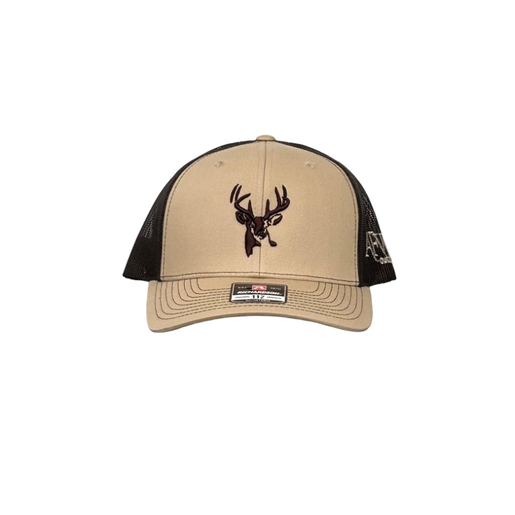 American Flyway Waterfowl 112 Khaki / Coffee Buck Logo Trucker