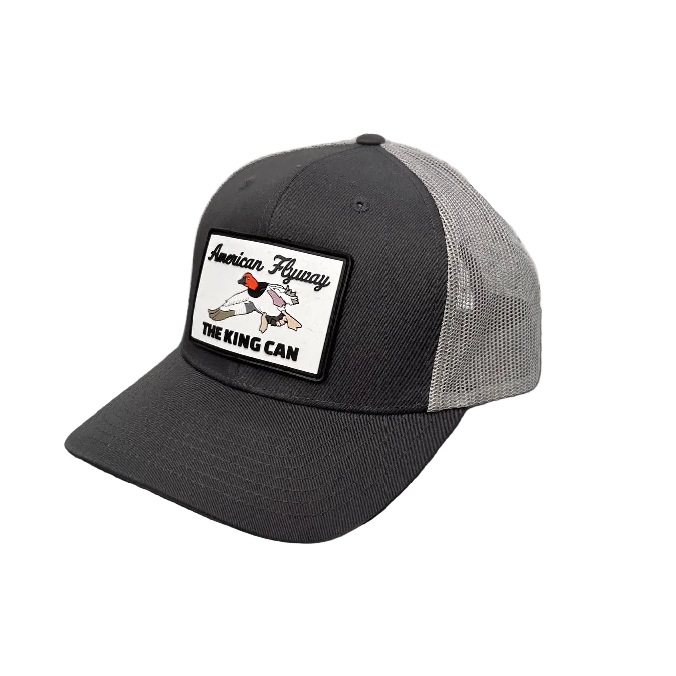 American Flyway Waterfowl The King Can Canvasback PVC Patch Hat in Grey and Light Grey Mesh Back 112