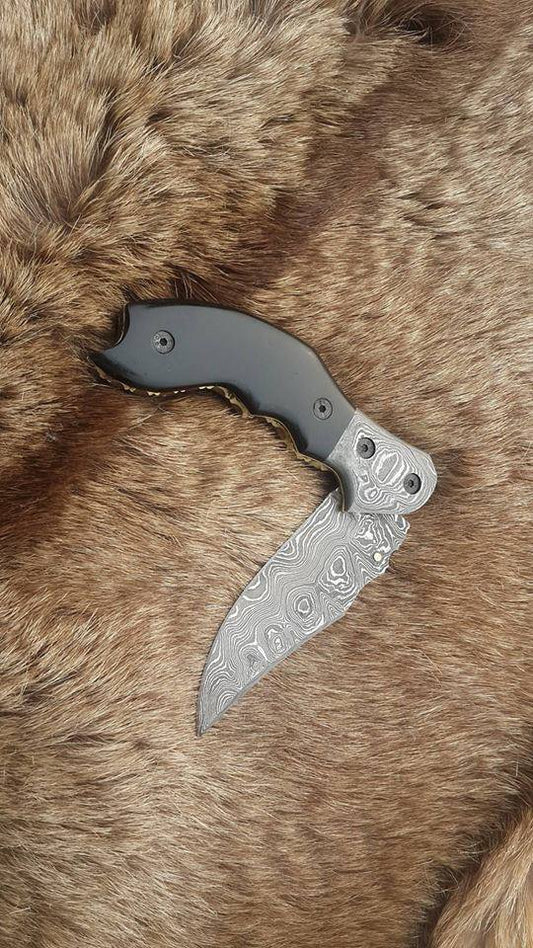 KBS Knives Everyday Carry Custom Handcrafted Damascus Steel Folding Pocket Knife with Buffalo Horn & Damascus Bolster Handle – The Legacy