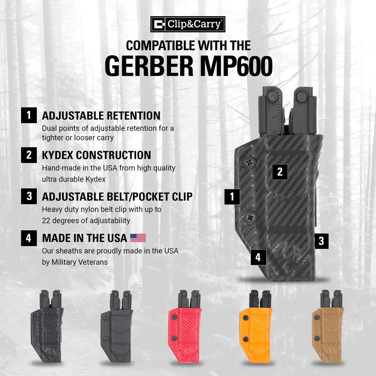 Clip & Carry Kydex Sheath for the Gerber MP600