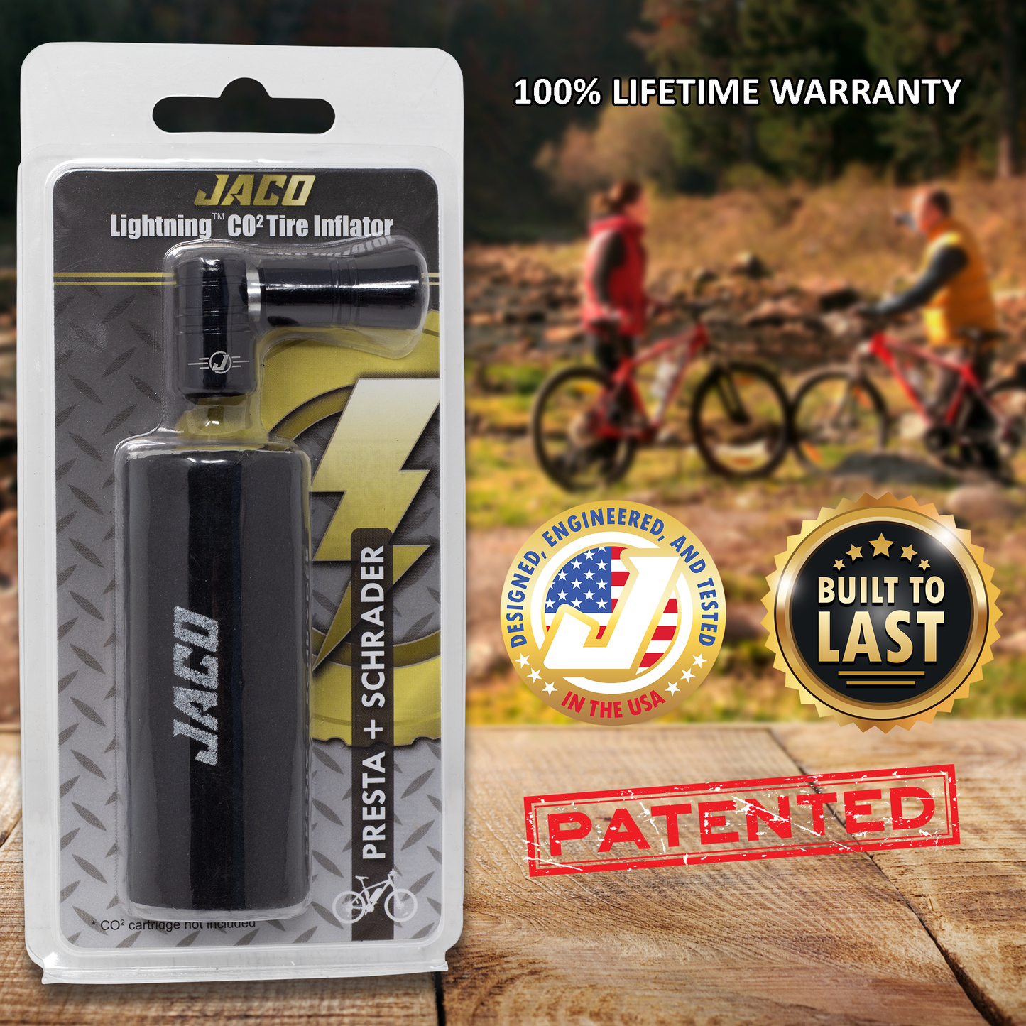 JACO Lightning™ CO2 Inflator for Bike Tires (Presta + Schrader) (CO2 Cartridge Not Included)