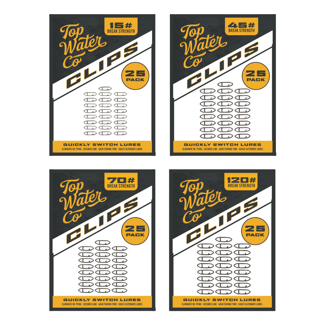 Topwater Co SUPER SAMPLE PACK- 10 or 25 Clips in Each Size