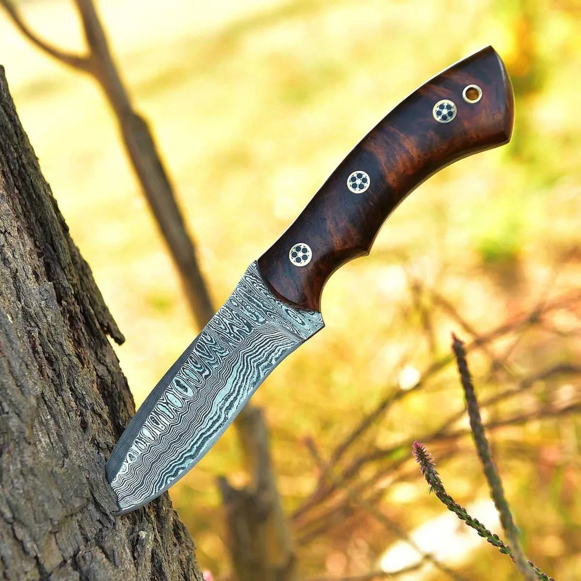 KBS Knives - 'Wilderness Warrior' Custom Handmade Damascus Steel Hunting Knife with Rosewood Handle