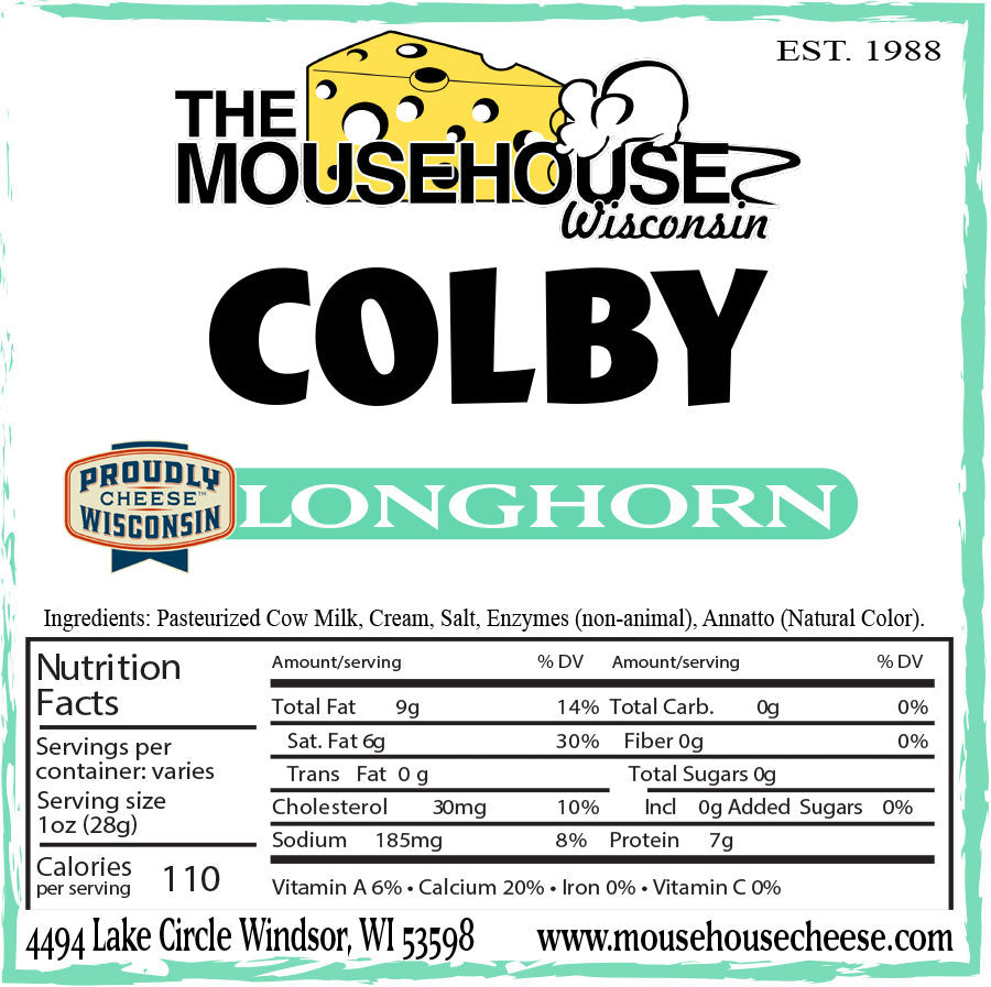 Mousehouse Cheesehaus Colby Longhorn, Approx wt. 12oz
