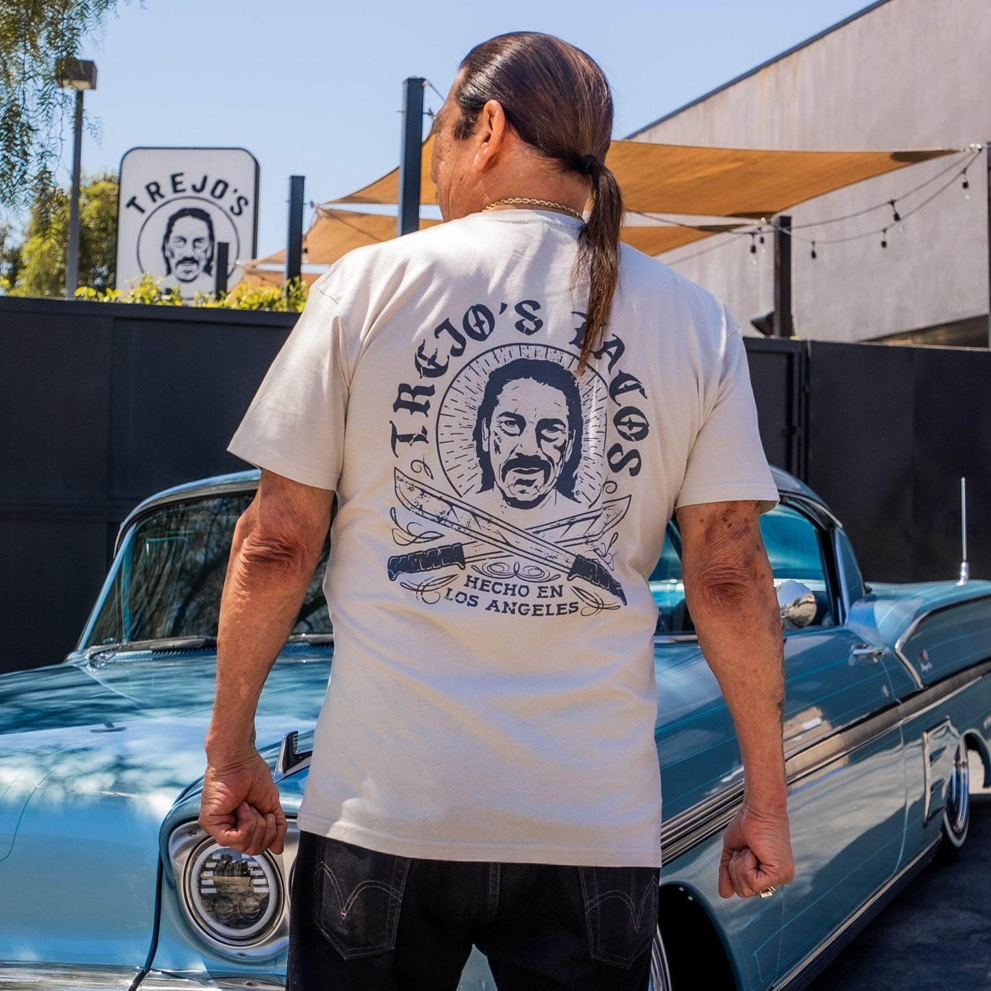 Trejo's Tacos Beige T-Shirt with Machete Logo