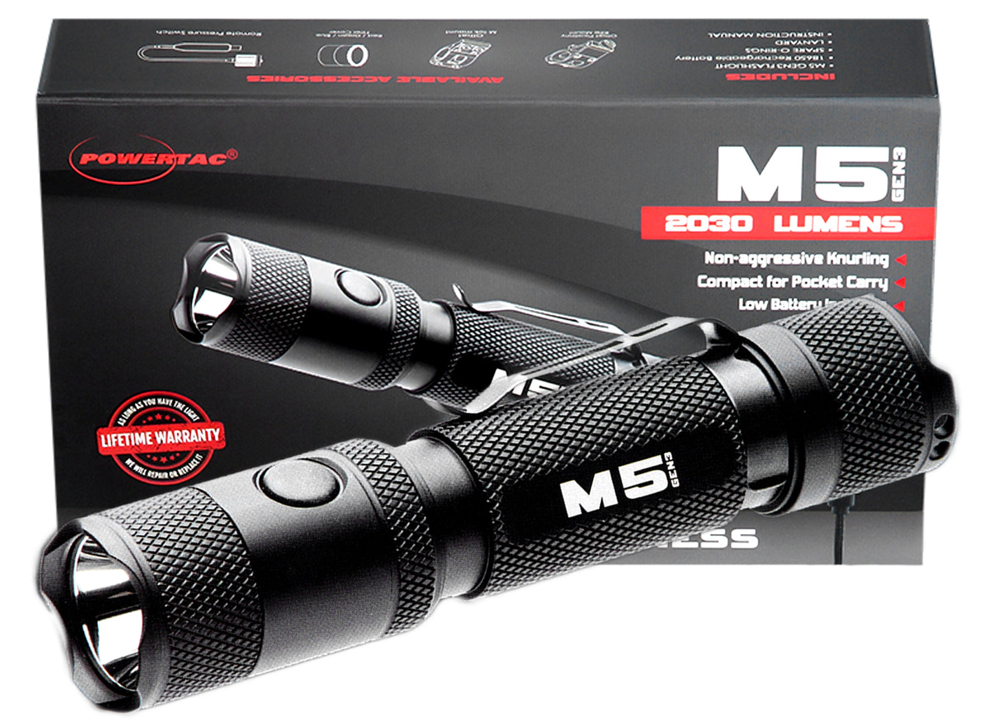 Powertac M5 Gen3 + Spare Battery Power Bundle - 2,030 Lumen EDC Flashlight