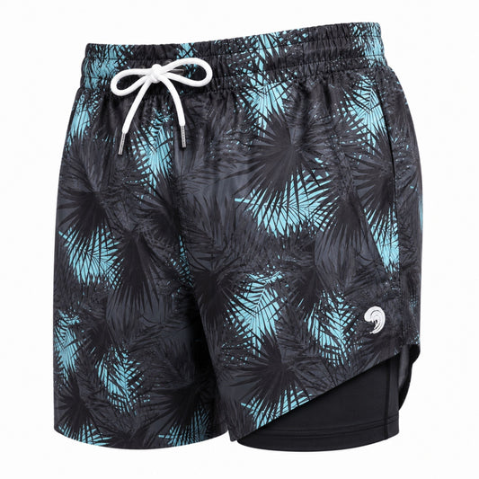 Dry Pocket Midnight Palms - Waterproof Pocket Swim Shorts - Athletic Liner