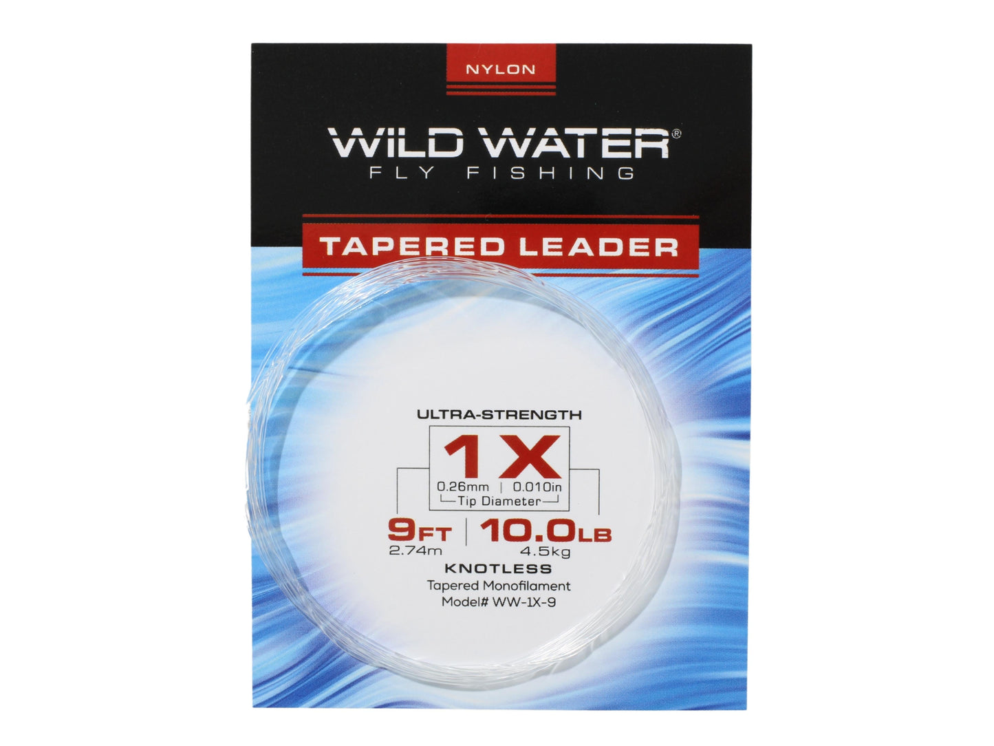 Wild Water - 9' Tapered Monofilament Leader 1X, 6 Pack