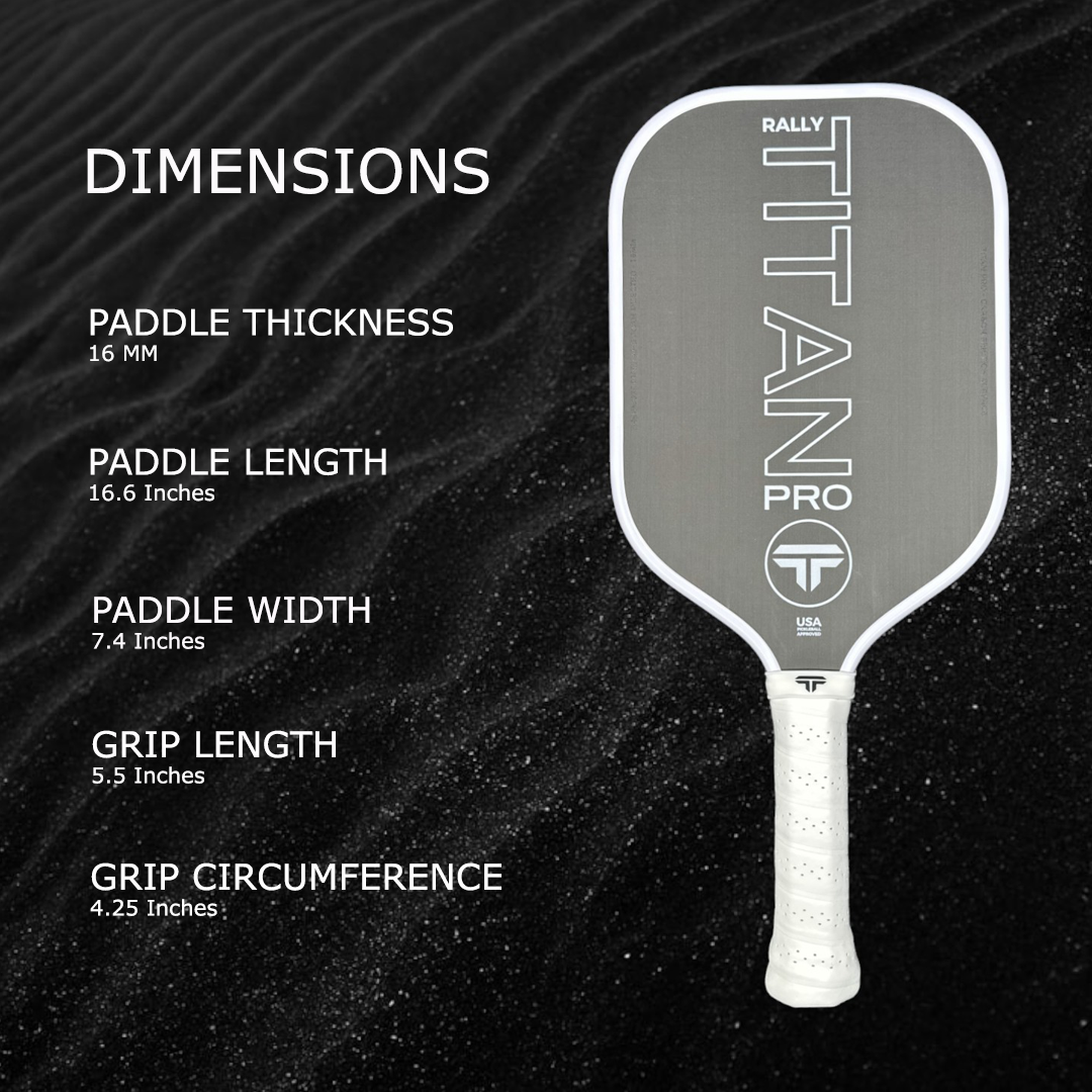 Rally Titan Pickleball Titan Pro 16MM | Thermoformed Unibody Construction | Foam Injected Walls | T700 Titan Carbon Friction Surface | White with Blue Accents