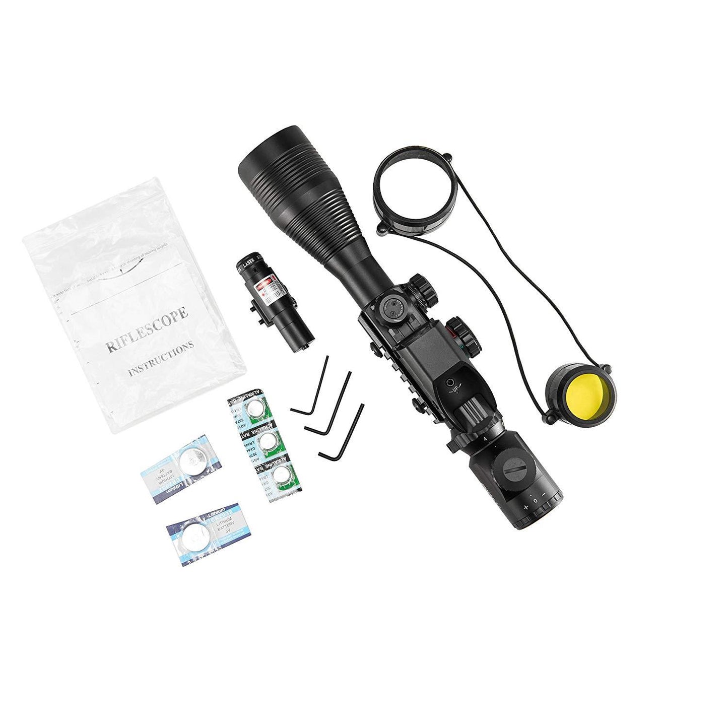 Pinty Scopes 3-in-1 Rifle Scope Combo, 4-12*50mm Rangefinder Scope, Red Laser, Red&Green Dot Sight