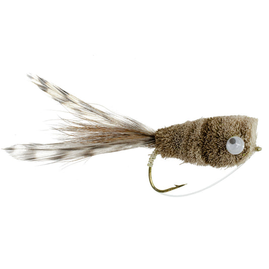 The Fly Fishing Place 3 Pack Natural Deer Hair and Grizzly Bass Popper Size 8 Bass Fly Fishing Bug Wide Gape Bass Hooks With Weed Guard