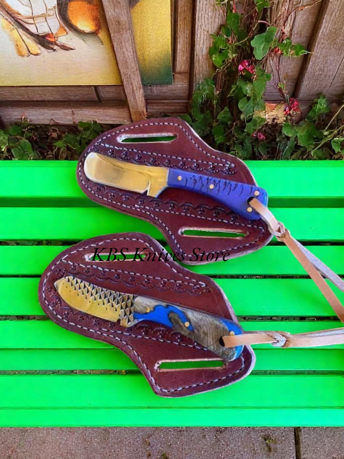 KBS Knives Premium Cowboy Knives Set - D2 Steel & Rasp Bull Cutter with Pine-Cone & Rosewood Epoxy Handles