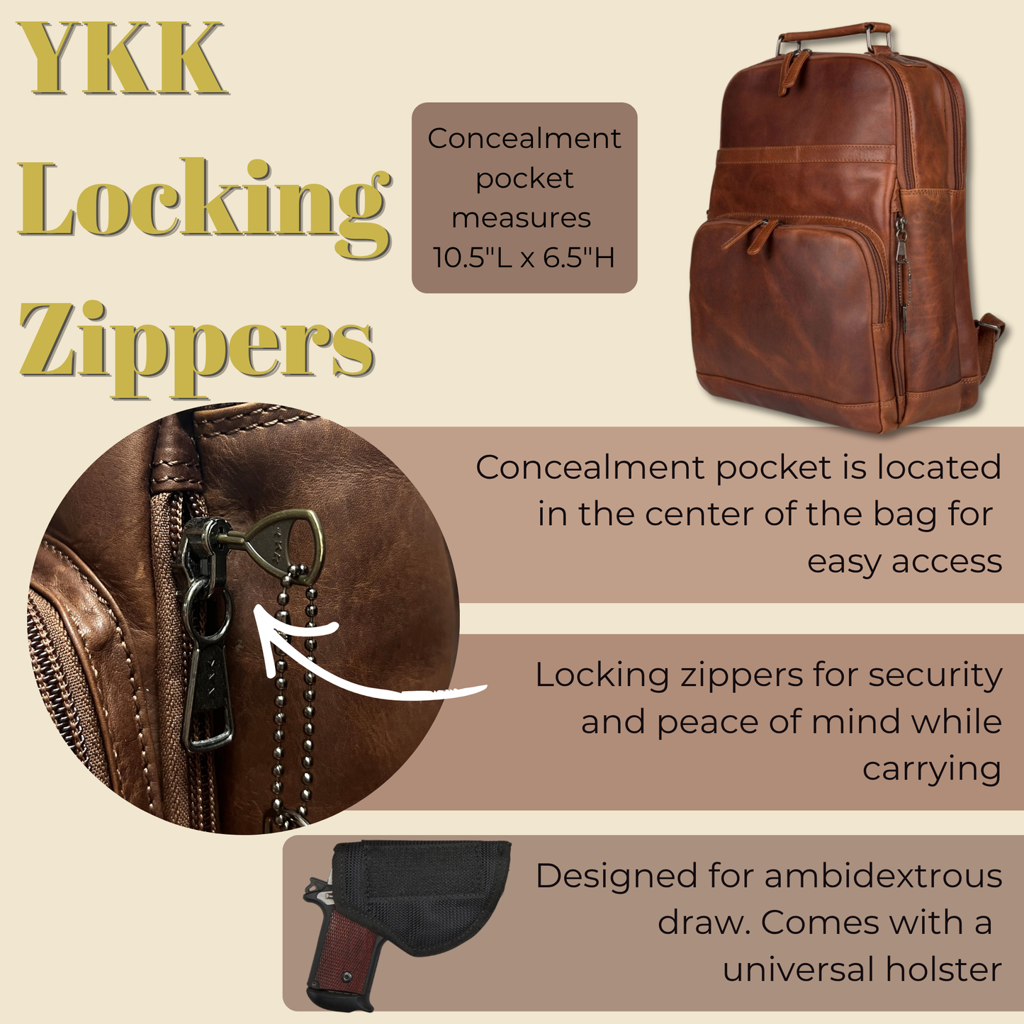 Concealed Carry Quinn Unisex Leather Backpack