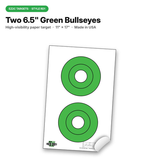 25 EZ2C Targets RD1: Two 6.5" Bullseyes Shooting Paper Targets 11"x17" Pad of 25 USA MADE