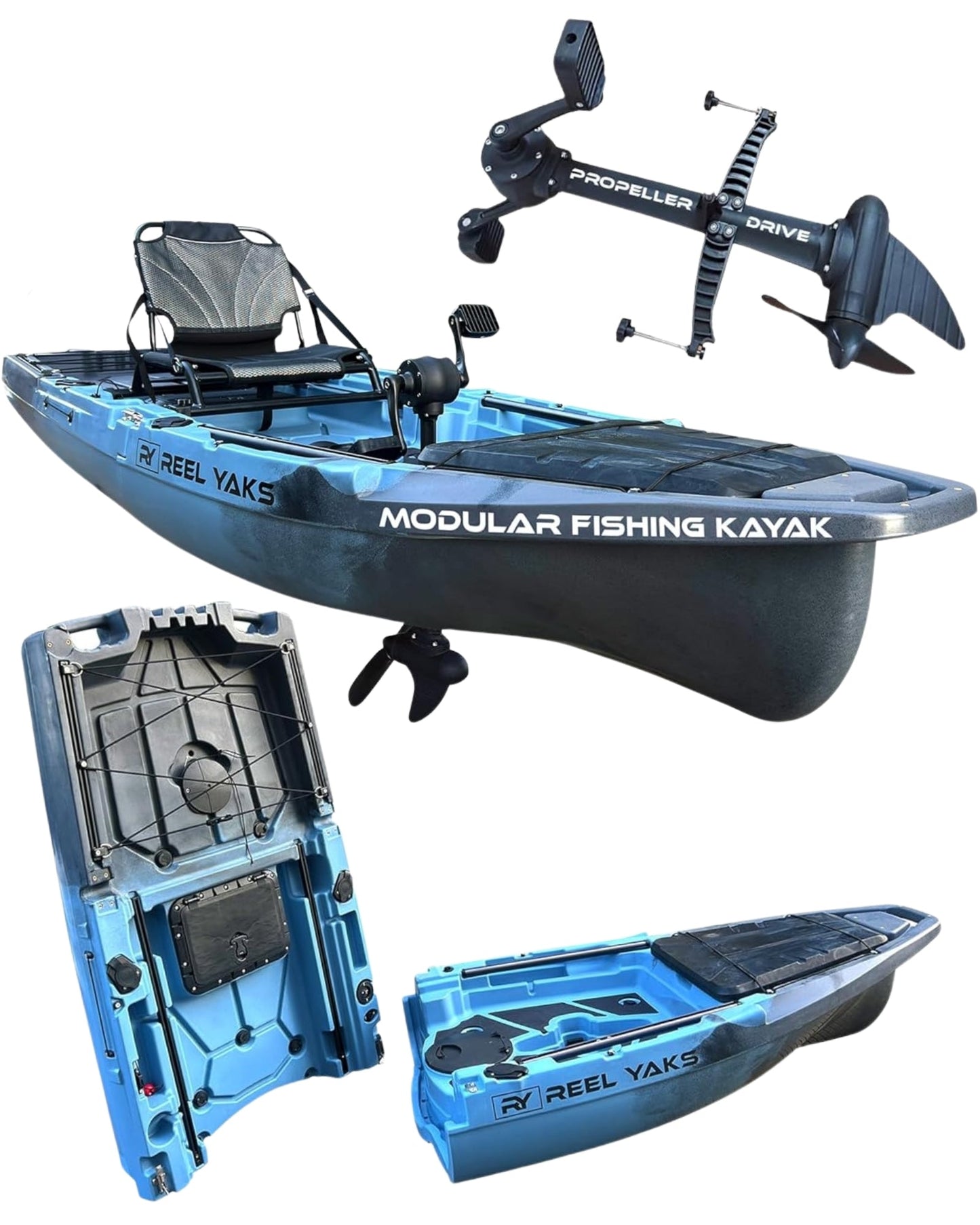 ReelYaks 10ft Recon Modular Prop Drive Pedal Fishing Kayak | 430lbs Capacity | 2 Piece