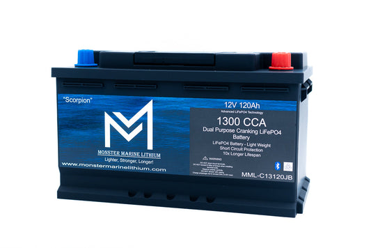 Monster Marine Lithium 1300CCA 120Ah Dual Purpose Bluetooth Cranking Lithium "Scorpion" - Bluetooth - MML-13C120B