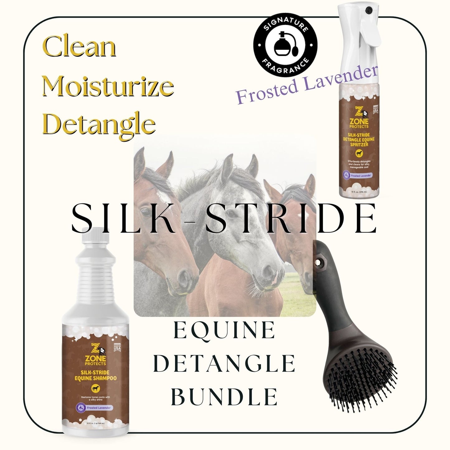 Zone Protects Silk Stride Detangle Equine Bundle