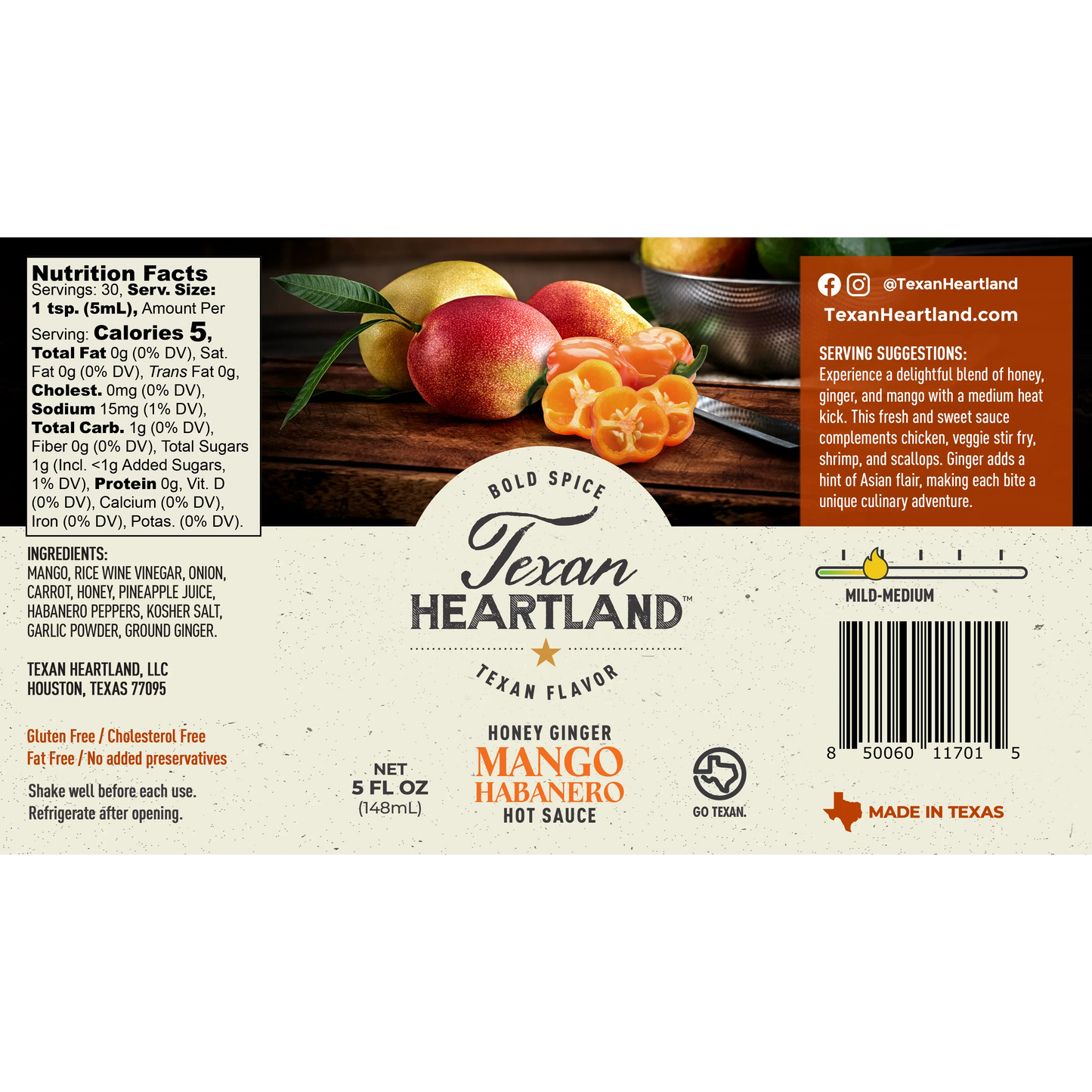 Texan Heartland Honey Ginger Mango Habanero Hot Sauce