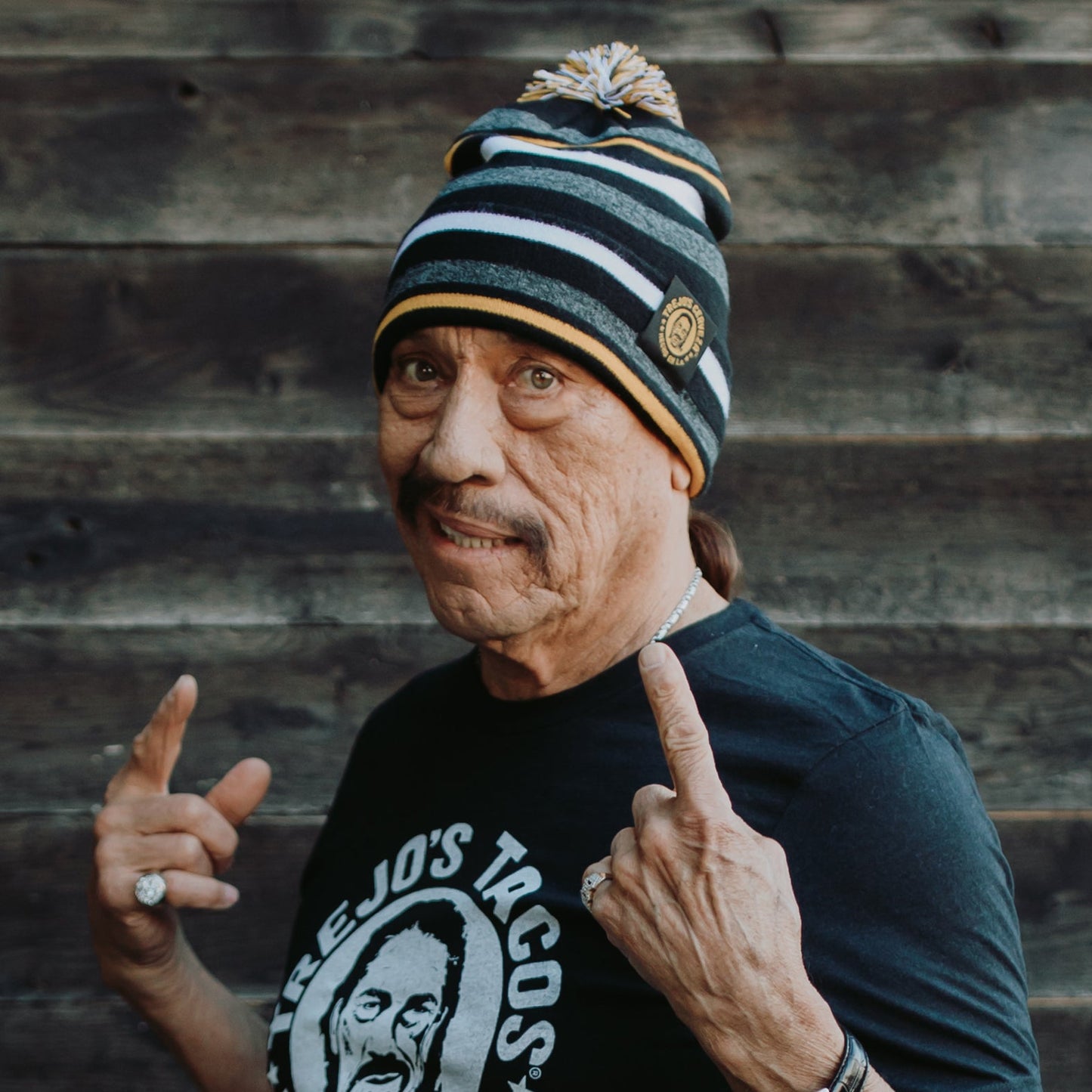 Trejo's Tacos Black / Gold / Grey Stripe Pom Pom Beanie (Trejo's Cerveza)