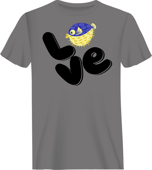 Outdoorzees Love Fishing Blue Blowfish Globe Man T-Shirt