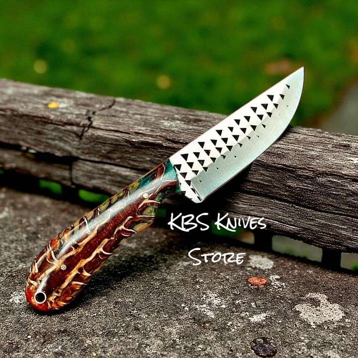 KBS Knives Working cowboy knife country usa edition – 4 inch rasp steel blade and pine cone resin handle for lone riders