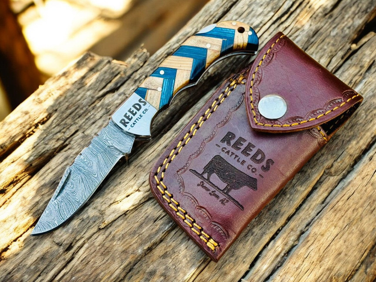 Damascus Knife Store Pocket Knife with 3" Folding Blade & Olivewood Handle