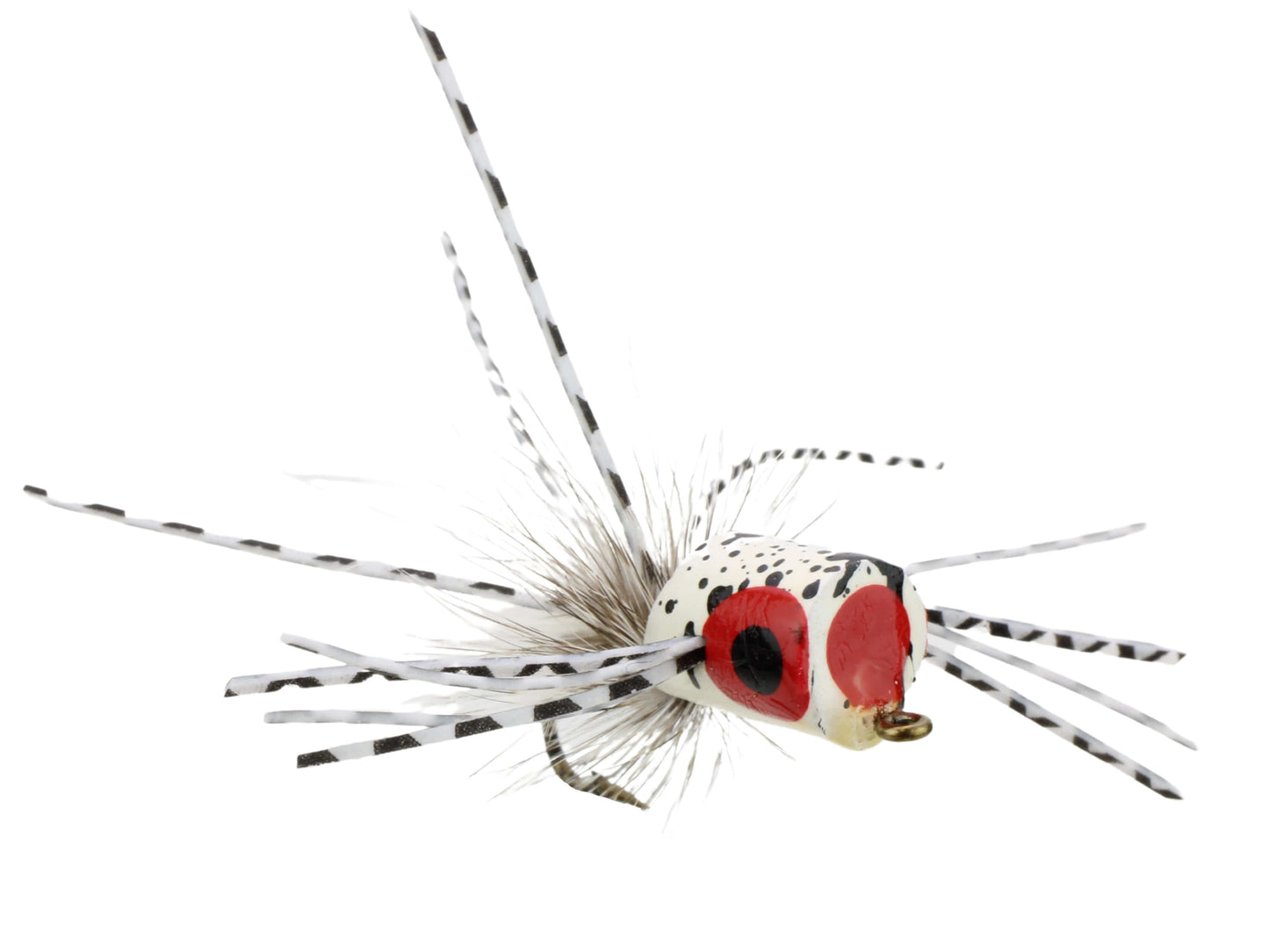 Wild Water - Glow In The Dark White Spider Legs Flat Face Mini Panfish Popper, Size 8, Qty. 4