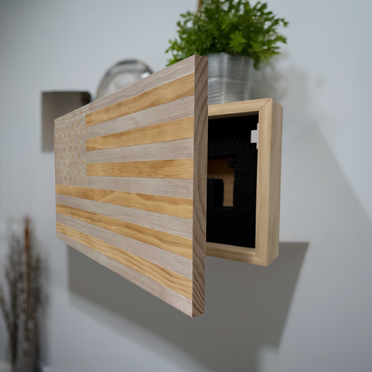 Bellewood Designs - American Flag Decorative & Secure Wall-Mounted Gun Cabinet (Whitewashed)