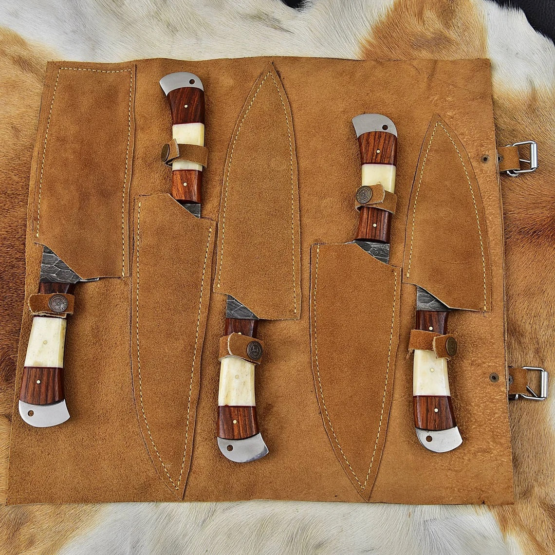 KBS Knives Custom Handmade Damascus Cooking Knife Set - 5 Pieces