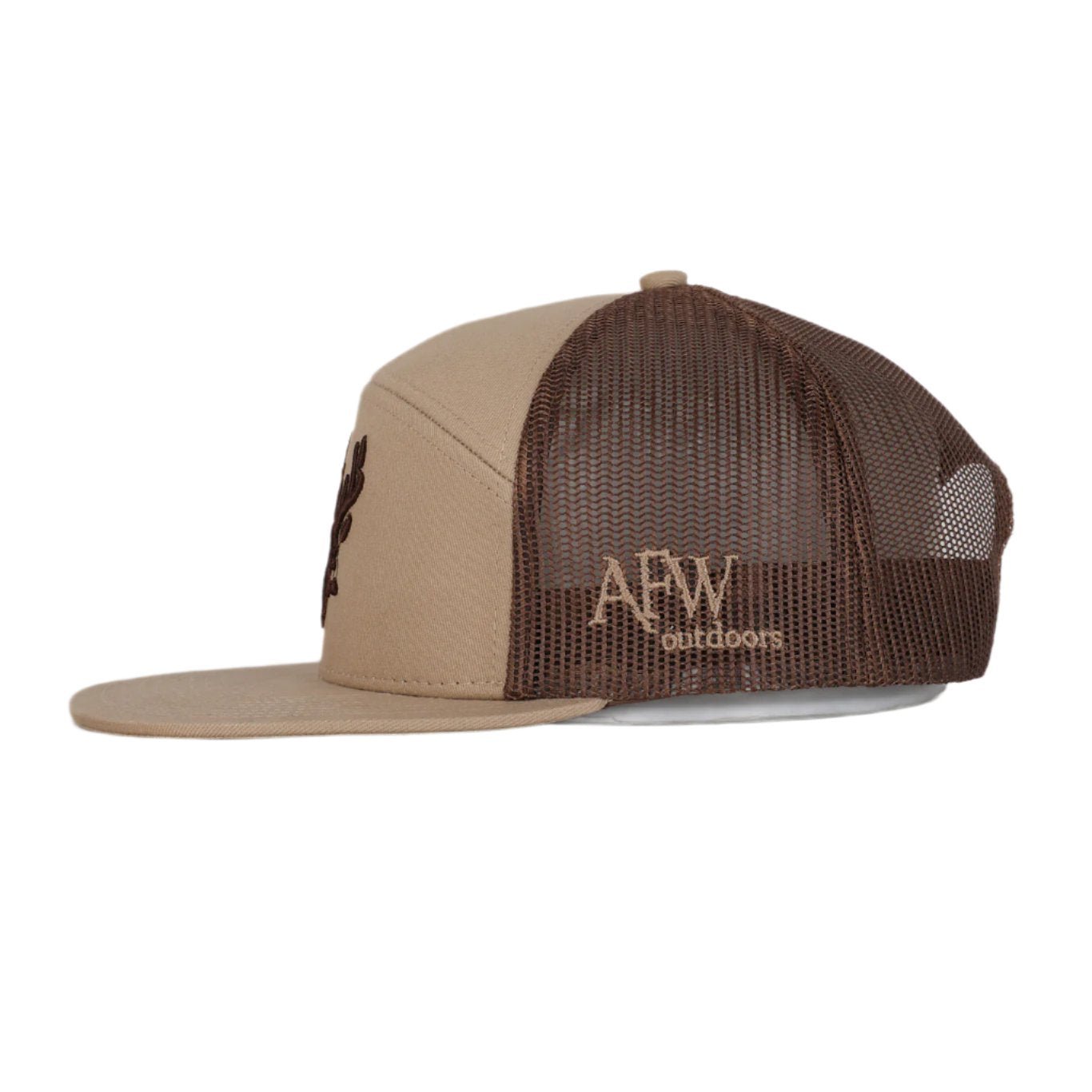 American Flyway Waterfowl 7 Panel Trucker Khaki / Coffee 3D Puff Buck Logo - Angler's Pro Tackle & Outdoors