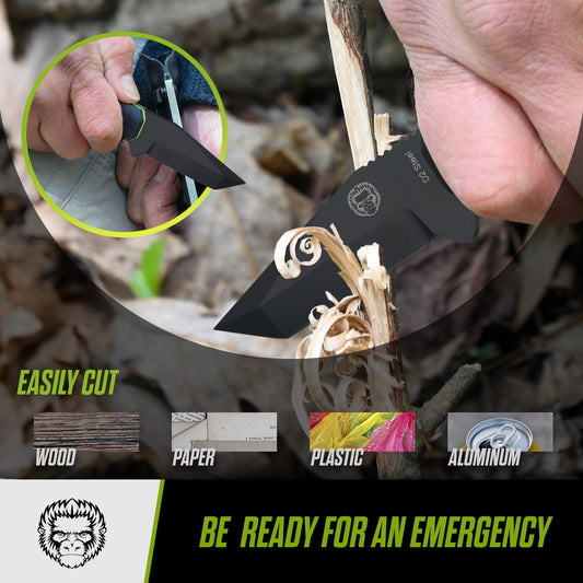 Holtzman's Gorilla Survival The Wakizashi Survival Neck Knife Giftset for Outdoors (Black Blade + Green Liner)