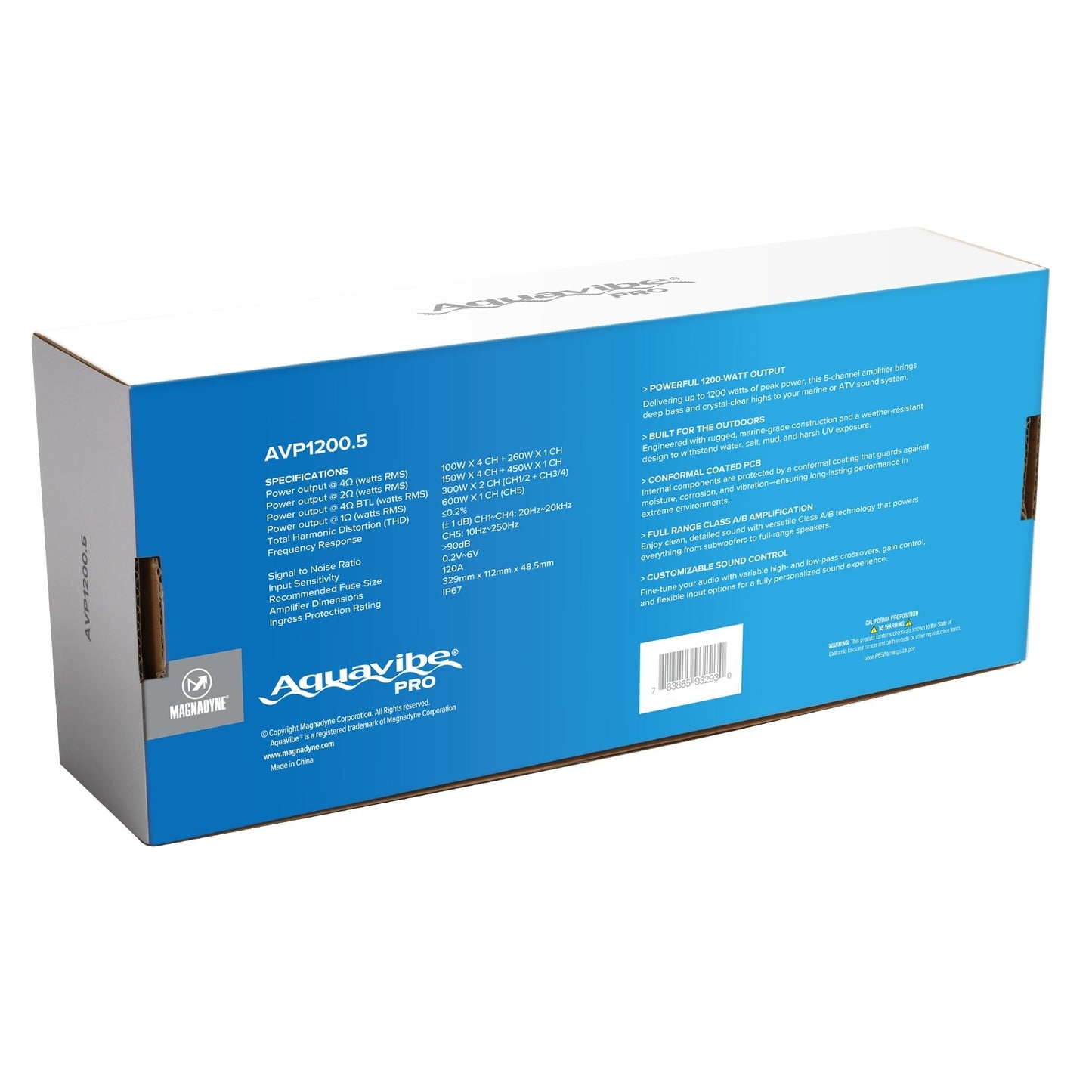 Magnadyne AquaVibe Pro 5-Channel Class D 1200-Watt Marine Amplifier IP67 Rated