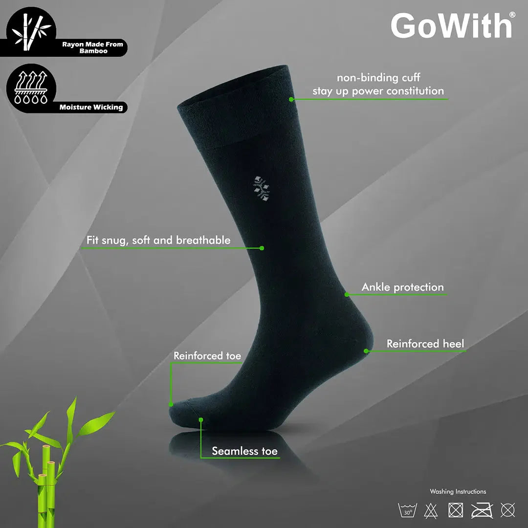 GoWith Men's Bamboo Crew Dress Socks - Black & Multicolor