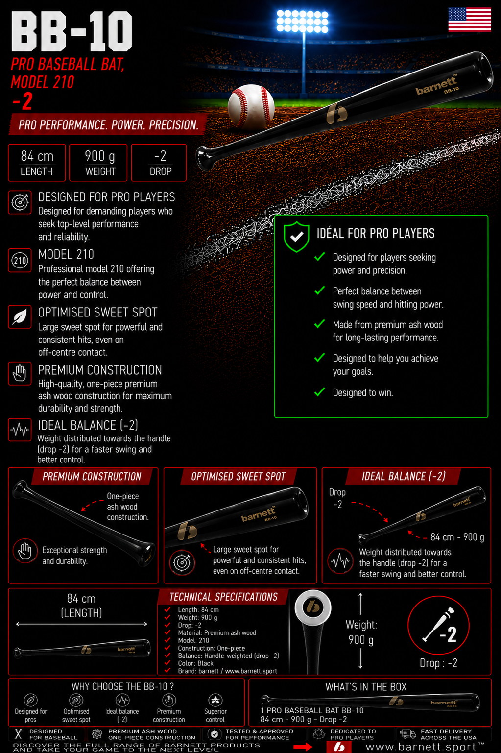 Barnett BB-10 Maple wood baseball bat