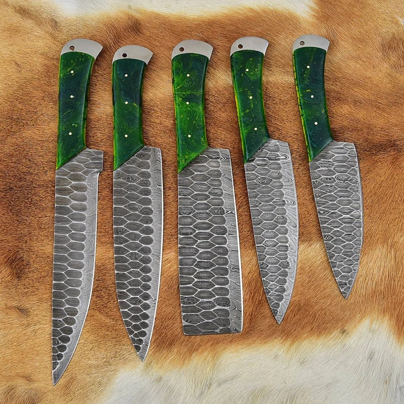 KBS Knives Custom Handmade Damascus Knife Set Kitchen - 5 Pieces