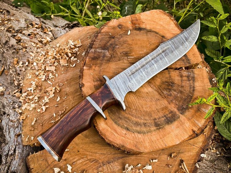 KBS Knives 14-Inch Twist Damascus Steel Hunting Bowie Knife | Handcrafted with Rosewood Handle & Leather Sheath | KBS Knives