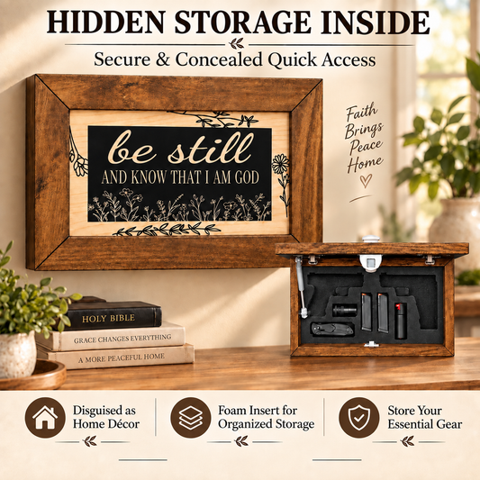 Bellewood Designs - Bible Verse Decorative & Secure Wall-Mounted Gun Cabinet