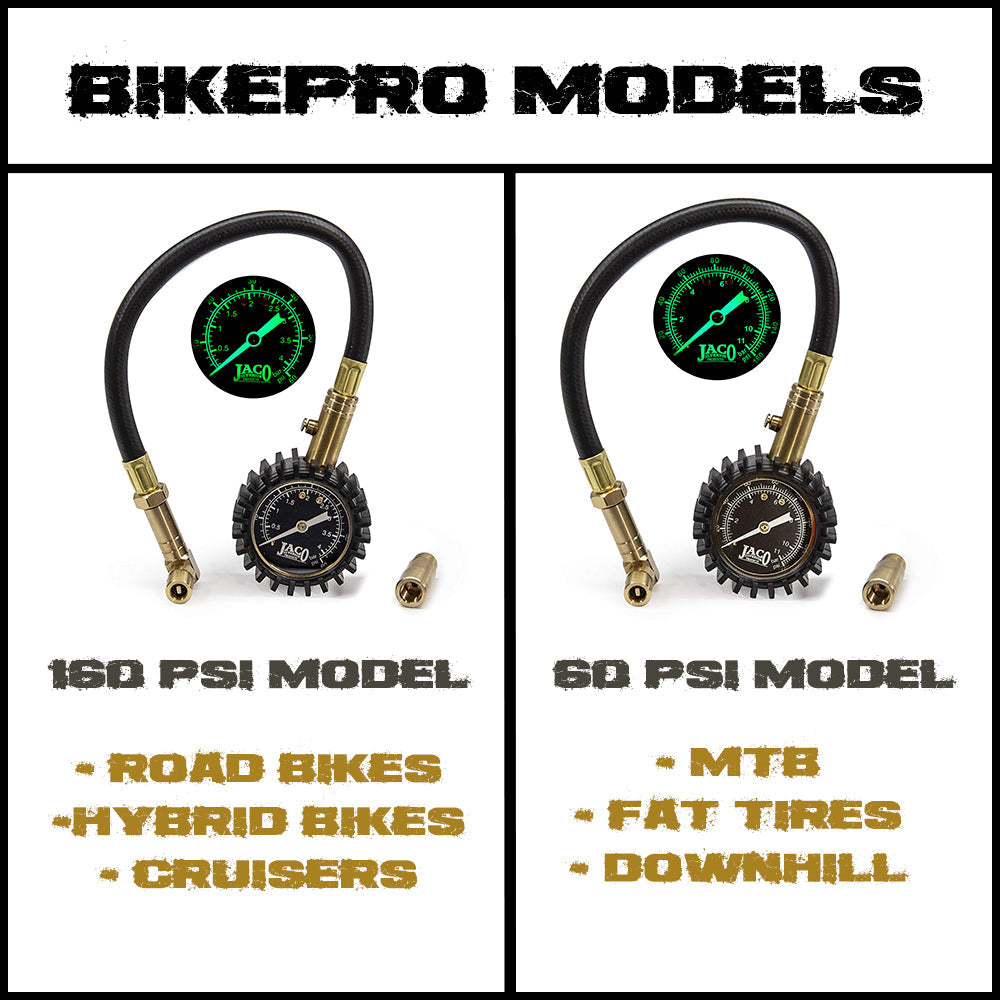 Jaco BikePro™ Presta Tire Pressure Gauge - 160 PSI | Presta & Schrader (Hybrid/Road Bikes)