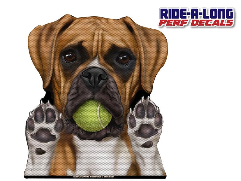 Boxer with Tennis Ball *RIDE A LONG* Perforated Decal - Angler's Pro Tackle & Outdoors