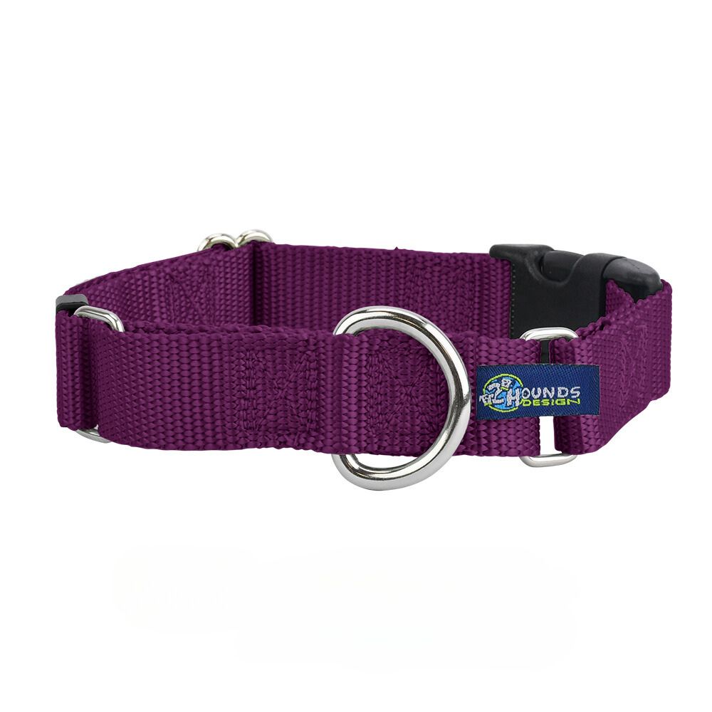 2 Hounds Design 5/8″ and 1″ Burgundy Nylon Buckle Martingale Dog Collar