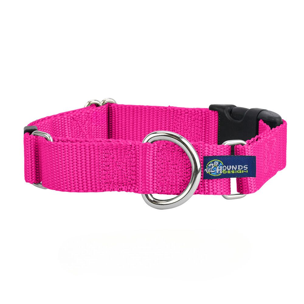 2 Hounds Design 5/8″ and 1″ Hot Pink Nylon Buckle Martingale Dog Collar